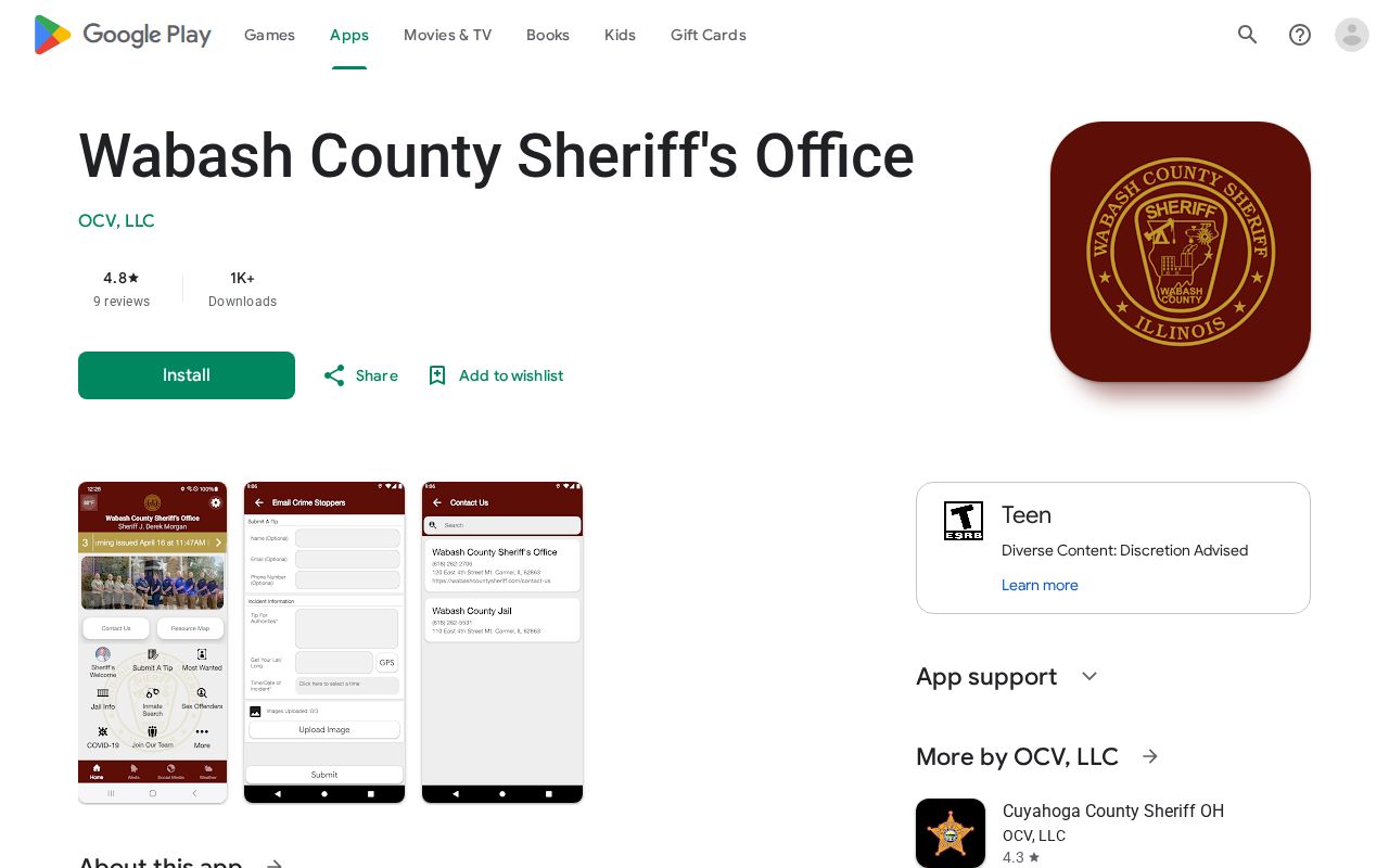 Wabash County 72-hour release check through official Android app