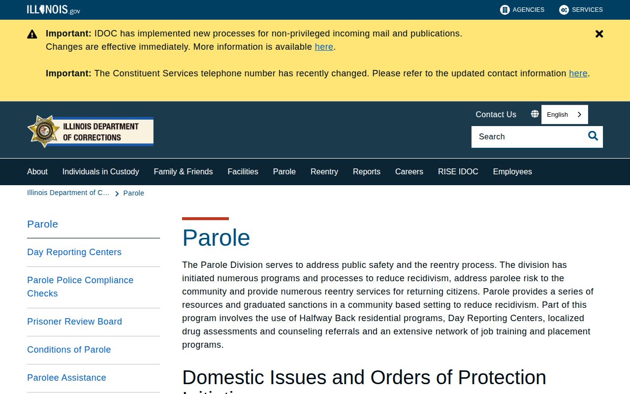 Illinois Department of Corrections parole and mandatory supervised release information